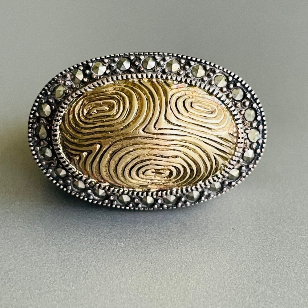 Vintage Judith Jack Gold Rush Vermeil Sterling Silver Oval Ring With Mar